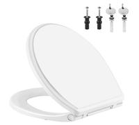 iFealClear Round Toilet Seat Soft Close with Cover, Toilet Seat Replacement with Non-Slip Toilet Bolts and Bumpers, Compatible with Kohler, American Standard, TOTO, One-Click Release, White