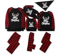 IFFEI Family - Conjunto de Pijamas navideños a Juego con Letras y patrón de Cuadros, Camiseta de Manga Larga y Parte Inferior, Negro, L