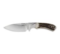 iFIELD Cuchillo de caza deportivo Camper EL29019, hoja 10,8 cms, grosor 3,8 mm, total 22,8 cm, mango de ciervo, con funda de piel, herramienta de camping para pesca, caza, actividad deportiva