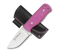 iFIELD Cuchillo de caza deportivo Workout EL29113, hoja MOVA satinada de 7 cm, mango micarta rosa, con sierra, con funda de cuero negra, herramienta de camping para pesca, caza, actividad deportiva