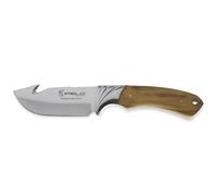 iFIELD Cuchillo desollador Camper EL29010, longitud 22,5 cms, hoja 10,5 cm, grosor 3,8 mm, mango de olivo, incluye funda de piel marrón, herramienta de camping para pesca, caza, actividad deportiva