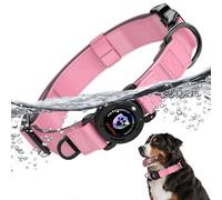iFindYou AirTag - Collar de perro de cuero impermeable IP68 con hebilla de metal y soporte AirTag con bloqueo, resistente ajustable para perros pequeños, medianos y grandes (rosa S)