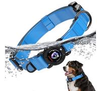 iFindYou AirTag - Collar de perro de cuero impermeable IP68 con hebilla de metal y soporte AirTag con bloqueo, resistente ajustable para perros pequeños, medianos y grandes (azul L)