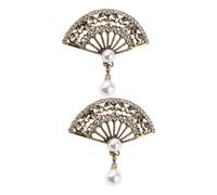 ifundom 2 piezas Broches Abanico Chino con Pedrería y Perlas Estilo Retro Vintage para Vestidos de Fiesta y Accesorios Elegantes
