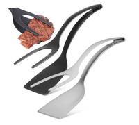 ifundom 2 Piezas Espátula de Cocina con Pinzas de Nylon para Voltear y Agarrar Utensilio Ergonómico para Pancakes Tostadas y Filetes de Gris y Negro