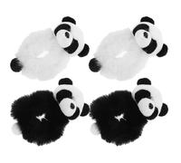 ifundom 4 Piezas de Coleteros Elásticos Peludos Cabello Diseño de Panda, Accesorios Suaves y Cómodos en Color Claro y Negro, Ideales para Mujeres y Niñas, Lazos para Moños y Peinados