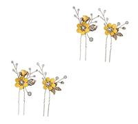 ifundom 4 Piezas De Peine De Pelo Para Mujer Alfileres De Bollos De Novia Palos De Fiesta Vintage Joyería De Flores Clip Amarillo Delicado Para Novias Accesorios De Diamantes