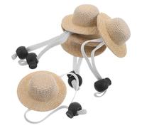 ifundom 5 Mini Sombreros de Paja para Mascotas Pequeños, Ajustables con Correa Elástica y Cierre Seguro, Color Natural, Tamaño Pequeño para Perros, Gatos y Pollos, Accesorios