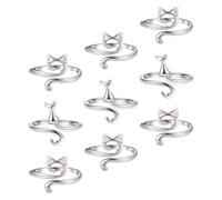 ifundom 9 Anillos de Crochet Ajustables en Aleación Diseño de Gato, Portátiles y Reducen Enredos para Proyectos de Crochet y Manualidades DIY