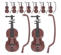 ifundom 9juegos Decoración Simulada de Violín Miniatura Figura de Instrumentos Musicales de Madera Adorno de Modelo de Violín para Casas de Muñecas con Púa Decoración de Fiestas Navideñas