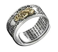 ifundom Anillo de Aleación Ajustable para Hombre Diseño de Criatura Mítica y Seis Palabras Sagradas, Anillo Abierto Decorativo Vintage, Accesorio de Moda para Atraer Fortuna y Buena Suerte