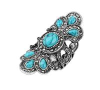 ifundom Anillo de Turquesa Azul Retro Hueco de Mano, Joyería para Mujer Elegante y Ligera, Adecuado para Obsequio de Vacaciones y Uso Diario