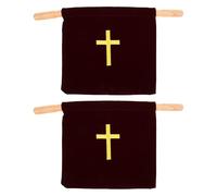 ifundom Bolsa de Ofrendas para La Iglesia con Asa de Madera (2 Unidades): Cesta de Terciopelo de 43 X 25 Cm con Bordado de Cruz para Donaciones a La Iglesia. Bolsa de Diezmo Religiosa para Suministros