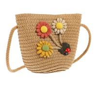 ifundom Bolso Bandolera para Niña Tejido de Paja Color Caqui Mini Bolso Cruzado Diseño de Mariquita Compacto y Portátil para Vacaciones y Uso Diario