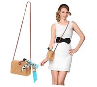 ifundom Bolso Mujer Rafia Trenzado Mano con Bufanda Bolso Hombro Verano Playa Ligero y Compacto para Vacaciones