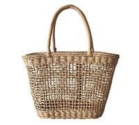 ifundom Bolso Tejido de Playa de Verano Bolso Tejido Hecho a Mano Color Caqui Tamaño Mediano Vacaciones y Uso Diario Bolsita Práctica para Móvil Cartera y Cosméticos para Niña