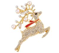 ifundom Broche de Navidad Diseño de Pequeño Reno en Aleación Dorada y Cristales de Imitación, Accesorio para Fiestas Temáticas y Festivales