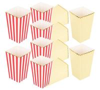 ifundom Cajas de Palomitas de Maíz Plegables Cuadradas, 12 Unidades, Papel Decorativo Rojo Rayas y Borde Dorado, Caja para Cine y Fiestas, Recipiente Ligero y Seguro para Snacks