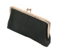 ifundom Cartera de Mano de Cuero Auténtico Verde Oscuro Cierre de Beso, Tarjetero Compacto para Tarjetas de Crédito Comerciales, Monedero de Viaje para Mujer, Bolso Elegante para Teléfono