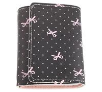 ifundom Cartera Pequeña Negra de PU con Lunares y Lazo Rosa, Tarjetero Triple con 5 Ranuras para Tarjetas, Ventana de Identificación y Compartimento para Monedas, Bolso Compacto para