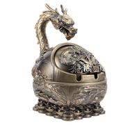 ifundom Cenicero de fumar vintage en metal con diseño de dragón y tapa a prueba de viento, estilo antiguo para uso en escritorio de oficina y hogar para hombres