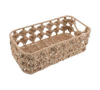 ifundom Cesta de Almacenamiento Tejida Rectangular, Cesta Organizadora de Estantes, Cuerda de Papel y Hierro, con Asa, para Papelería y Snacks, Oficina y Mesa de Café