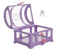 ifundom Cofre del Tesoro Cerradura, Caja de Almacenamiento de Plástico Transparente Mediana, Tapa Redonda Púrpura, Cofre Pirata para Juguetes y Fiestas Infantiles