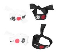 ifundom Diadema Ninja Hachimaki Japonesa Ancha de Karate y Sushi, Pañuelo de Samurái de Tela Gruesa y Absorbente, Set de 4 Piezas en Color Claro y Negro para Deportes, Cocina y Disfraces