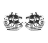 ifundom Gemelos de Metal para Camisa Hombre Diseño Barco Pirata Electrochapado Negro Accesorios para Traje Elegante Juego de 2 Tachuelas Decorativas para Boda y Eventos Formales