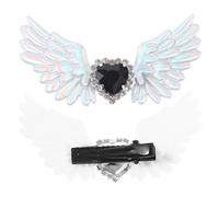 ifundom Hebillas de Zapato Góticas Alas de Ángel y Gemas de Imitación, Clips para Joyas de Zapatos Lolita, Accesorios Plateados para Mujer, Decoración de Botas y Tacones, Estilo Oscuro,