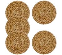 ifundom Juego de 5 Posavasos Redondos de Ratán Tejidos, Aislantes Térmicos y Multiusos, Diseño Natural para Uso en Hogar y Restaurantes