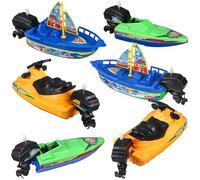 ifundom Juguetes de Baño para Bebés y Pequeños, Set de 6 Juguetes Flotantes de Plástico 2 Barcos de Vela, 2 Lanchas Rápidas y 2 Motos Acuáticas, Colores Aleatorios, Seguro Color Aleatorio