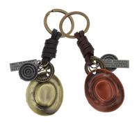 ifundom Llavero de Botas de Cuero Hecho a Mano Estilo Vintage Colgante de Sombrero Vaquero para Decoración de Llaves de Casa y Puerta, Pack de 2 Piezas