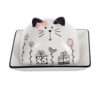 ifundom Mantequera Grande de Cerámica Tapa para Mantequilla y Postres, Diseño de Gato, Contenedor para Cocina y Almacenamiento en Nevera