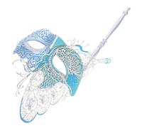 ifundom Máscara de Veneciana con Varilla para Mujer Máscara de Antifaz Plateada y Azul Ligera y Cómoda para Carnaval Halloween Fiestas y Bailes de Disfraces