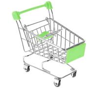 ifundom Mini Carrito de Compras de Metal Pequeño Verde, Carrito Supermercado Miniatura Ruedas Decorativo para Escritorio y Organización, Juguete Funcional para Oficina y Hogar