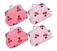 ifundom Monedero Pequeño Estampado de Cerezas 4 Piezas de Piel Sintética Cierre de Beso Doble Bolso Compacto para Monedas y Cosméticos Adecuado para Mujer y Niña Color Rosa y Fucsia