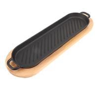 ifundom Plancha para Barbacoa de Hierro Fundido, Sartén para Bistec Grueso con Doble Asa, Placa Antiadherente y Base de Madera, Adecuado para Cocinar Carne y Pescado Parrilla en Casa