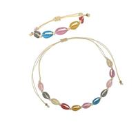 ifundom Pulsera De Conchas Marinas y Collar Tejido Bohemio Pintura Manual En Aleación, Ajustable Para Chicas Adolescentes, Accesorio De Verano Versátil, Conjunto De Joyas Clásico De Playa