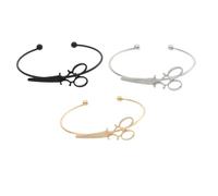 ifundom Pulsera de Puño Abierta 3 Piezas para Adolescentes y Amigas Pulsera Amistad Colores Negro Dorado y Plateado Diseño Tijeras Creativo Brazalete Ajustable para Uso Diario