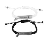 ifundom Pulseras Magnéticas para San Valentín Juego de 2 Pulseras Trenzadas en Cuerda Negra y Acero Inoxidable Cierre Corazón Grabado His Queen-King Obsequio Aniversario Novios