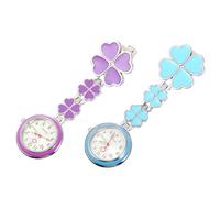 ifundom Reloj de Bolsillo Tipo Clip de Acero Inoxidable para Enfermera, Reloj de Pecho Colgante, Conjunto 2 Piezas Azul Claro y Púrpura, Práctico y Portátil para Personal Médico