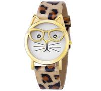 ifundom Reloj Infantil de Acero Inoxidable Correa de Piel Ajustable y Diseño de Gato Gafas Reloj Duradero y Único Niñas Adecuado para Uso Diario y Obsequio