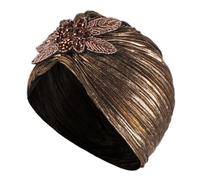ifundom Sombrero Turbante para Mujer Volantes Dorados, Diseño Plisado y Estampado Noble, Ligero y Delicado, 1 Pieza, Adecuado para Uso Interior y Exterior