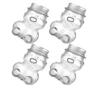 ifundom Tarro de Miel de Cristal Almacenamiento y Dispensación con Forma de Oso 4 Piezas Botella de Vidrio para Miel 160ml, Recipiente Reutilizable con Tapa de Aluminio para Viajes