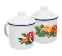 ifundom Taza de Esmalte Resistente 2 Piezas, Taza de Té Asa para Fiestas y Catering, Estilo Chino Decoración Detallada Varios estilos
