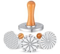 iFutniew Juego de 3 moldes de metal para prensa de galletas con mango de madera para hornear, cortadores de pasteles, prensa de galletas para hornear, mano de obra fina