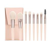 iFutniew Juego de 8 mini brochas de maquillaje con mango de madera, portátil, sombra de ojos, base, corrector, colorete, brochas de maquillaje, color rosa claro