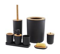 iFutniew Juego de Accesorios de Baño de 8 Piezas, Bambú y Madera, Resistente al Agua, Color Negro, Diseño Contemporáneo