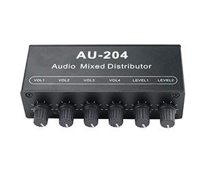iFutniew Mezclador estéreo de audio (2 entradas y 4 salidas) con cuatro auriculares o amplificadores de potencia externos, control de volumen